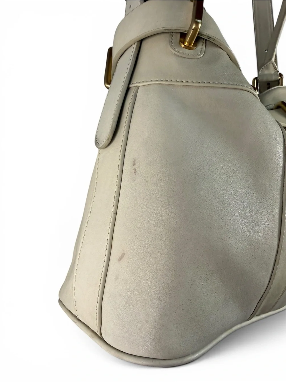 Charles David Cream Leather Buckle Shoulder Bag Convertible Tote Satchel